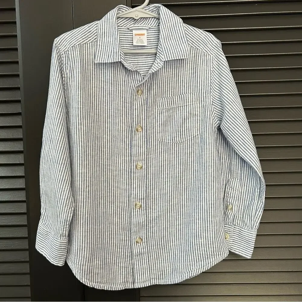 Gymboree Linen and Cotton Blend, Blue & White Button Down Shirt, Size 6